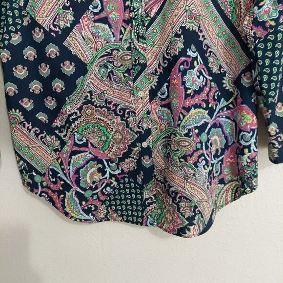 Lauren Ralph Lauren Non Iron Shirt Size PL Blue Paisley Tapestry Print Button Up - Picture 4 of 8